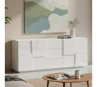 Dmora - Buffet Yoel de Salon avec 4 Portes et 3 Tiroirs, 220x44h86 cm, Blanc Brillant