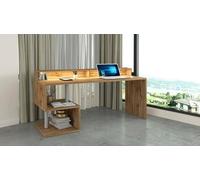 Dmora - Bureau Alban, Bureau linéaire avec étagères de Rangement avec Lampes LED, Bureau Polyvalent avec Plateau, 180x60h93 cm, Chêne