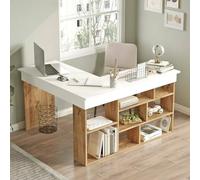 Dmora - Bureau Angete, Pupitre Polyvalent, Table de Bureau pour PC, Plan de Travail, 129x120h72 cm, Chêne et Blanc