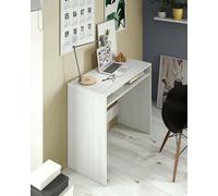 Dmora Bureau avec étagère fixe sous la table, couleur blanc effet bois poncé, 78 x 43 x H 79 cm, plateau