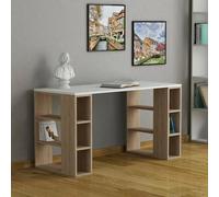 Dmora - Bureau Betelgeuse, Pupitre Polyvalent, Table de Bureau pour PC, Plan de Travail, 140x60 h75 cm, Blanc et chêne