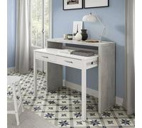 Dmora - Bureau Billings, Bureau PC avec Plateau Extensible et 2 Tiroirs, 99x36h88 cm, Ciment et Blanc