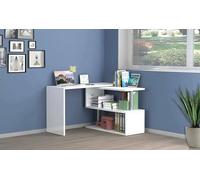 Dmora - Bureau Candido, Bureau PC d'angle, Table de Bureau Polyvalente, Bureau Multi-Positions Gain de Place, 100% Made in Italy, 120x50h75 cm, Blanc Brillant
