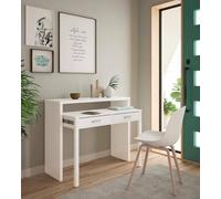 Dmora - Bureau Billings, Bureau avec Plateau Extensible, Bureau PC avec 2 tiroirs, 99x36h88 cm, Blanc