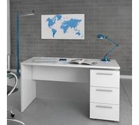 Dmora - Bureau Dallas, Bureau moderne, Table d'étude avec commode avec 2 tiroirs et 1 porte, 138x60h74 cm, Blanc