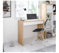 Dmora - Bureau Fresno, 81,5 x 40 x 77 cm, nœuds de chêne, blanc, Panneau effet bois