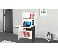 Dmora - Bureau Gianpiero, Meuble Polyvalent avec étagères et Plan de Travail, Table de Bureau Polyvalente, Bureau Gain de Place Multiposition, 100% Made in Italy, cm 70x35h140, Blanc et Ardoise