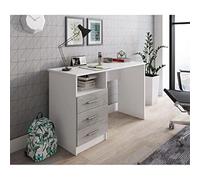 Dmora Bureau linéaire pour bureau et étude avec 3 tiroirs, Table d'ordinateur Minimal, Bureau de travail, 120x48h75 cm, Couleur Blanc et Ciment