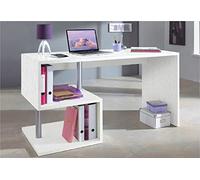 Dmora Bureau moderne Esse pour bureau et étude avec étagère, Made in Italy, Table d'ordinateur, Bureau PC, 140x60h75 cm, Couleur frêne blanc