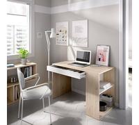 Dmora - Bureau Polyvalent pour la Chambre, Table d'étude Linéaire avec Étagères, 115x50h74 cm, Chêne et Blanc