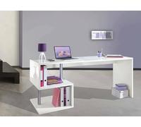 Dmora - Bureau Samuel, Bureau PC Linéaire, Table de bureau polyvalente, Bureau gain de place multi-positions, 100% Made in Italy, 180x60h78 cm, Blanc brillant