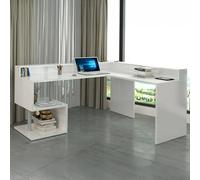 Dmora - Bureau Sansone, Bureau d'angle avec étagères de Rangement, Bureau Polyvalent avec Plateau, 180x60h93 cm, Blanc