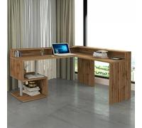 Dmora - Bureau Sansone, Bureau d'angle avec étagères de rangement, Bureau polyvalent avec plateau, 180x60h93 cm, Chêne