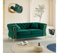 Dmora - Canapé Fixe 2 Places Acre, Divan Droit, Canapé du Salon, Fauteuil Double, 162x83 h76 cm, Vert et Or