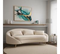 Dmora - Canapé Fixe 3 Places Pace, Divan Droit, Canapé du Salon, Fauteuil Double avec Rangement, 185x84 h68 cm, Crème et Or