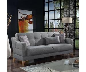 Dmora - Canapé Juan, Canapé de Rangement 3 Places linéaire avec 3 Coussins Inclus, Canapé de Salon en Tissu rembourré avec Ouverture clic-clac, Cm 207x82xh92, Gris