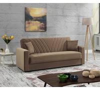 Dmora - Canapé lit 3 Places Jorge, Canapé conteneur linéaire avec 2 Coussins, Canapé de Salon en Tissu avec Ouverture clic-clac, 214x81xh89 cm, Beige