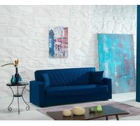 Dmora - Canapé lit 3 Places Jorge, Canapé de Rangement linéaire avec 2 Coussins, Canapé de Salon en Tissu avec Ouverture clic-clac, 214x81xh89 cm, Bleu