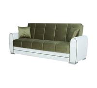 Dmora - Canapé lit 3 Places Luis, Canapé Rangement en éco-Cuir et Tissu, Canapé de Salon avec Ouverture clic-clac, 220x84h91 cm, Blanc et Vert
