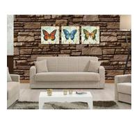 Dmora - Canapé-lit 3 places Pinto, 212x80h87 cm, Beige, Panneau effet bois et Tissu