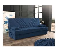 Dmora - Canapé-lit 3 places Ramon, 181x81h88 cm, Bleu, Panneau effet bois et Tissu