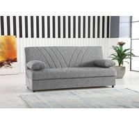 Dmora - Canapé lit 3 places Ramon, Canapé rangement avec 2 coussins inclus, Canapé de salon en tissu avec ouverture clic-clac, 181x81h88 cm, Gris