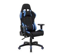 Dmora - Chaise à roulettes Bundaberg, Fauteuil de jeu adulte, Chaise de bureau, 57x72h124/134 cm, Noir et Bleu