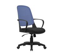 Dmora - Chaise à roulettes Coffs, Chaise de travail en maille avec accoudoirs, Siège de bureau ergonomique, 61x60h99/108 cm, Noir et Bleu