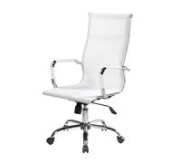Dmora - Chaise à roulettes Kanaka, Fauteuil de Direction avec accoudoirs, Chaise de Bureau Ergonomique, Blanc, 63x54h106/116 cm