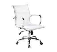 Dmora - Chaise à roulettes Kanaka, Fauteuil de direction avec accoudoirs, Chaise de bureau ergonomique, Blanc, 62x54h92/102 cm