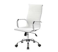 Dmora - Chaise à roulettes Omarama, Fauteuil de Direction avec accoudoirs, Chaise de Bureau Ergonomique, Blanc, 63x54h106/116 cm