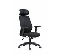 Dmora - Chaise de Bureau Brisbane, Fauteuil présidentiel avec accoudoirs et Appui-tête, Chaise de Bureau Ergonomique, Cm 63x62h117/126, Noir