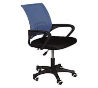 Dmora Chaise de bureau sur roulettes, Chaise relevable avec accoudoirs, Chaise en tissu rembourré avec dossier en résille, cm 62x50h84 / 93, Couleur Noir et Bleu