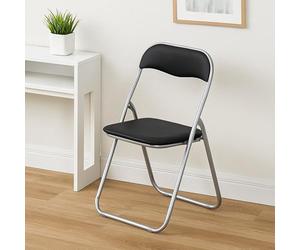 Dmora - Chaise pliante Marbella, Chaise peu encombrante, Chaise invité, Siège de réunion en simili cuir, 43x47h80 cm, Noir