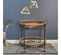 Dmora Chariot Portbrook 57 x 56 x (H) 63 cm, marron, 2 étagères roulantes, avec 2 paniers en rotin