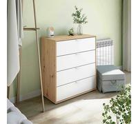 Dmora - Chevet Seabeck, Commode Basse, Table de Nuit, Étagère de Chevet, 78x40 h86 cm, Blanc et n?uds de chêne Clair