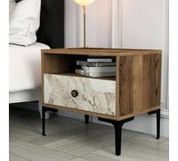 Dmora - Chevet Seraph, Commode basse, Table de nuit, Étagère de chevet, 56x40h51 cm, Noyer et Marbre Blanc