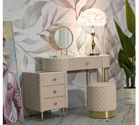 Dmora - Coiffeuse Taquari, Table de Toilette, Poste de Maquillage, Meuble Console, 120x40 h75 cm, Rose et Or