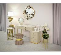 Dmora - Coiffeuse Vientiane, Table de Toilette, Poste de Maquillage, Meuble Console, 120x40 h75 cm, Blanc et Or