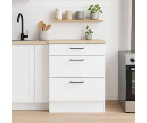 Dmora - Commode 3 tiroirs Cuggiono, Commode de Cuisine, Module de Rangement avec tiroirs, Base avec tiroirs extractibles, 60x60 h90 cm, Blanc et Chêne