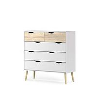 Dmora - Commode Clothilde, Commode polyvalente, Commode de chambre, Meuble avec tiroirs, 98x39 h100 cm, Blanc et ch?ne