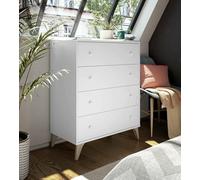 Dmora - Commode Denver, commode 4 tiroirs, Commode pour la chambre, Commode moderne, 78x40h95 cm, Blanc
