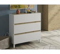 Dmora - Commode Forfar, Commode Polyvalente, Commode de Chambre, Meuble avec tiroirs, 79x41 h91 cm, Blanc et n?uds de chêne Clair