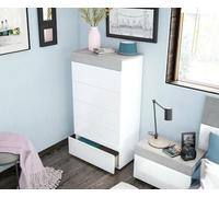Dmora - Commode Irving, commode 5 tiroirs, commode pour la chambre, commode moderne, 61x40h118 cm, blanc