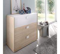 Dmora - Commode Sella, Commode pour Chambre à Coucher, Commode à 3 tiroirs, 80x43h81 cm, Chêne et Blanc