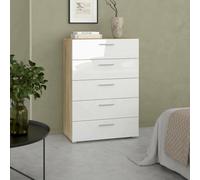 Dmora - Commode Yolande, Commode Polyvalente, Commode de Chambre, Meuble avec Tiroirs, 70x40 h102 cm, Chêne et Blanc