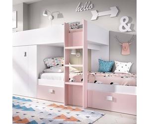 Dmora - Composition de la Chambre à Coucher Cevedale, Chambre complète, Composition de Lits superposés avec Deux Lits Simples, 271x111h150 cm, Blanc et Rose