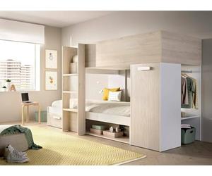 Dmora - Composition de la Chambre à Coucher Focalone, Chambre complète, Chambre d'enfants, Kit mobilier Pont, 246x112 h150 cm, Blanc et Chêne Clair