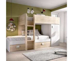 Dmora - Composition de la Chambre à Coucher Marmolada, Chambre complète, Composition de Lits superposés avec Deux Lits Simples, 255x112h150 cm, Blanc et Chêne