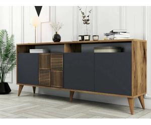 Dmora - Console Virgo, Buffet de Salon, Meuble Bas pour TV, Socle Mural équipé, 180x35 h79 cm, Noyer et Anthracite
